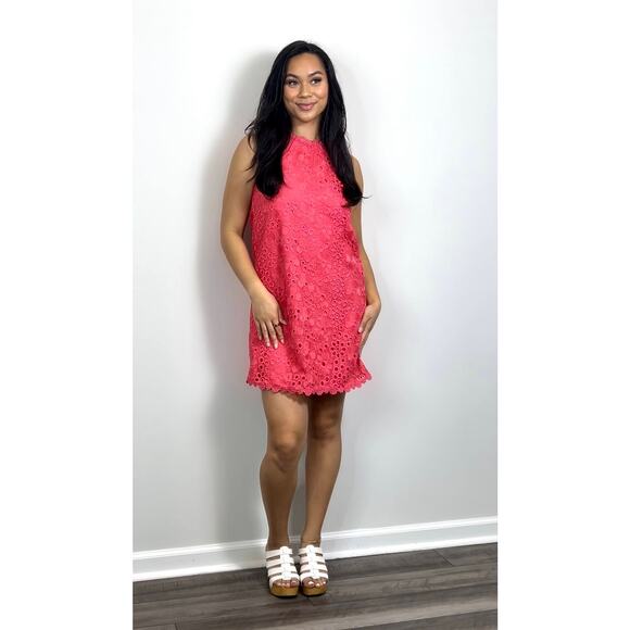 Kate Spade Shore Thing Shift Dress in Coral Size 10 Mini Floral Lace Lined Party - Picture 1 of 6